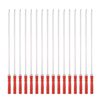 16pcs Kebob Skewers 40cmx5.92mmx1.66mm Flat Stick with Red Grip Handle