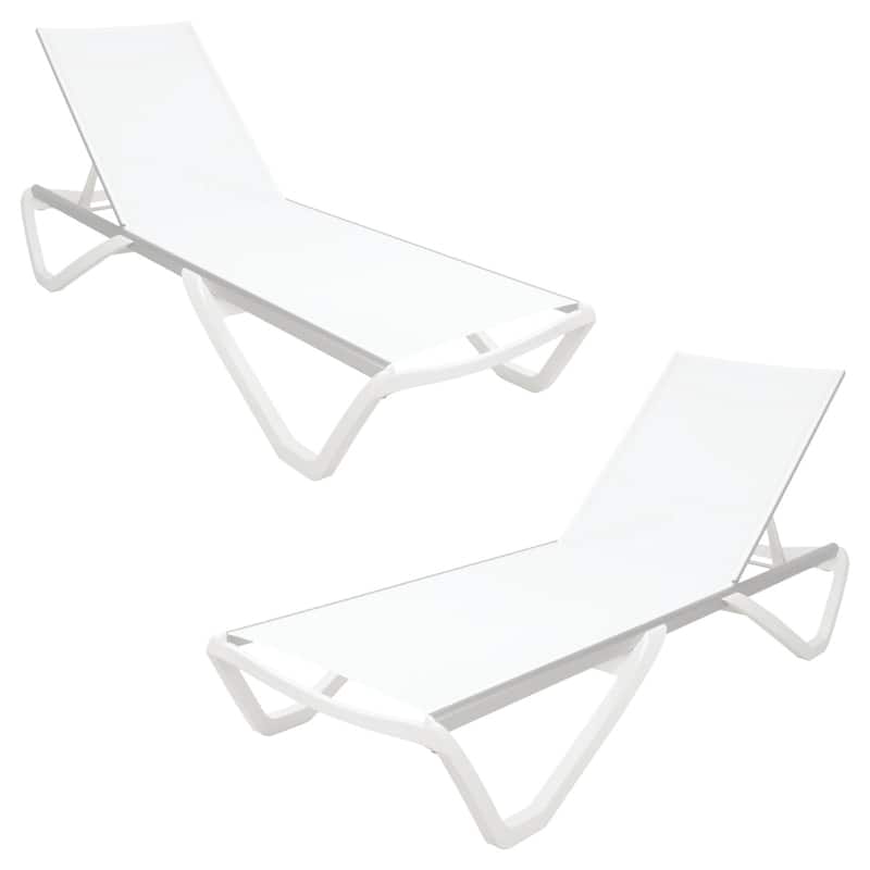 Furnish Theory Seabreeze Deck Patio Sunloungers Lounge Chairs Outdoor Chaise Lounges (Various Frame & Mesh Colors; Set of 2) - White Frame & White Mesh