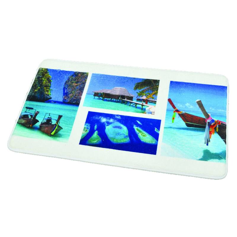 Bathroom Rug Memory Foam Mat Paradise Print Blue 30 L x 18 W - 30 L x 18 W - Blue