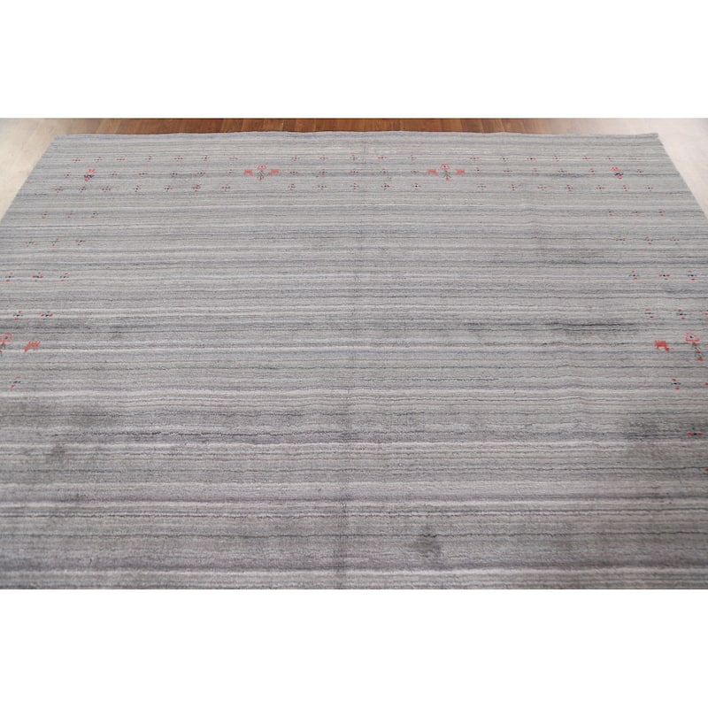 Striped Gabbeh Oriental Area Rug Hand-Knotted Tribal Wool Carpet - 7'10"x 9'9"