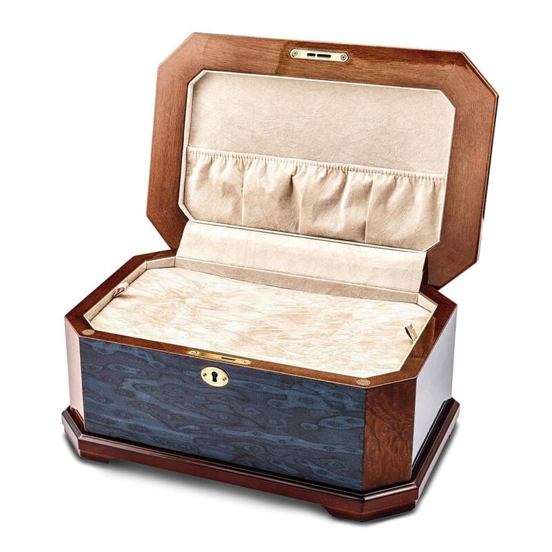 Curata Luxury Giftware Sapeli and Blue Cats Eye Veneer High Gloss Locking Memorial Keepsake Box