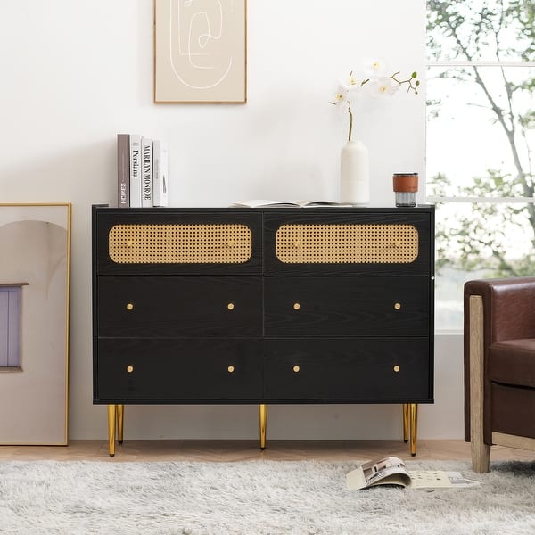 Luxurious Dresser,Rattan Highboard Chest,Floor Storage Cabinet with 6 Drawers for Bedroom,Home Office - Bed Bath & Beyond