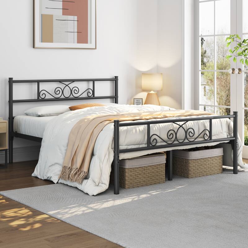 Yaheetech Classic Platform Bed Metal Frame with Headboard - Black - Full
