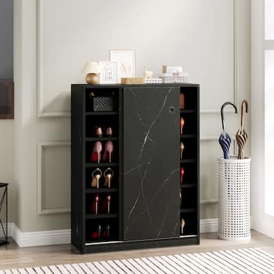 Sliding Door Shoe Cabinet with Adjustable Shelves