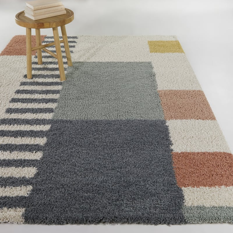 Morant Modern Geometric Modern Shag Area Rug - 5'3" x 7' - Cream