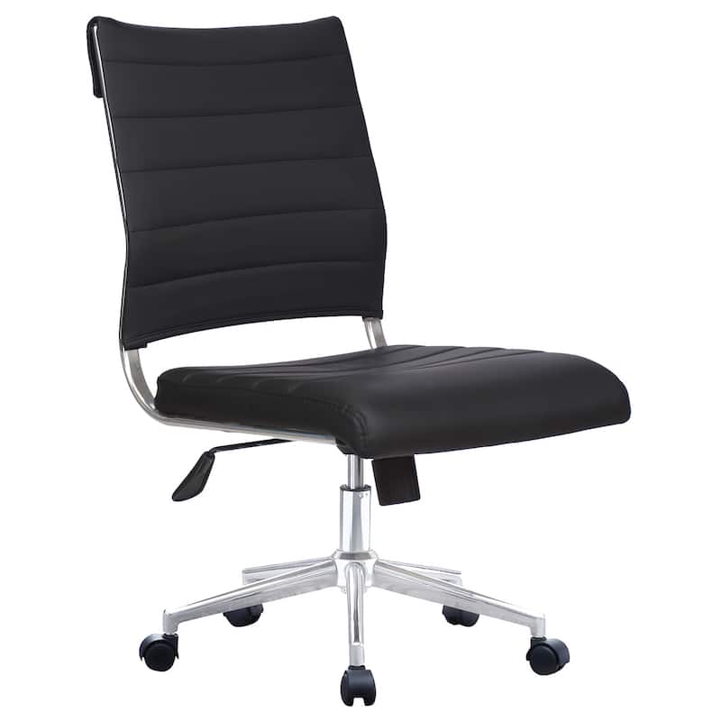(Retired) Ergonomic Executive Mid back PU Leather Office Chair Armless Side No Arms Tilt With Wheels and Padded Cushioned Seat - Black W/Chrome
