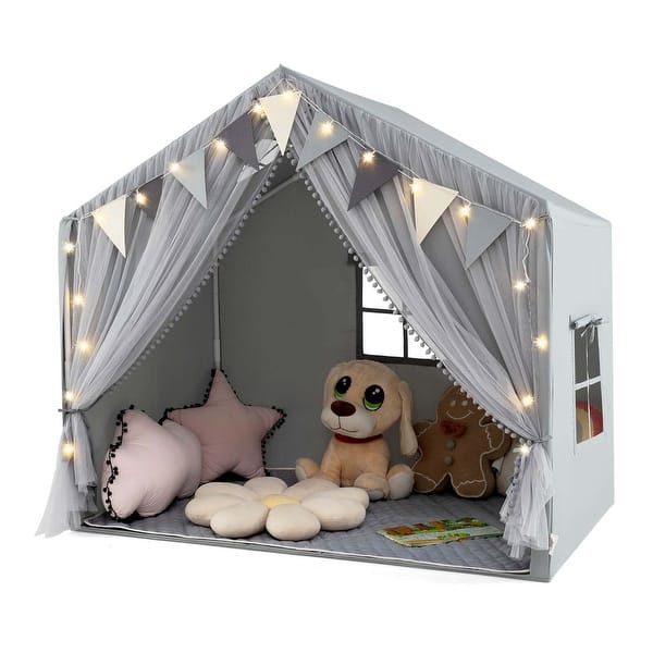 slide 2 of 21, Costway Kids Play Tent with Door Curtains Windows Star Lights Colorful - See Details Grey