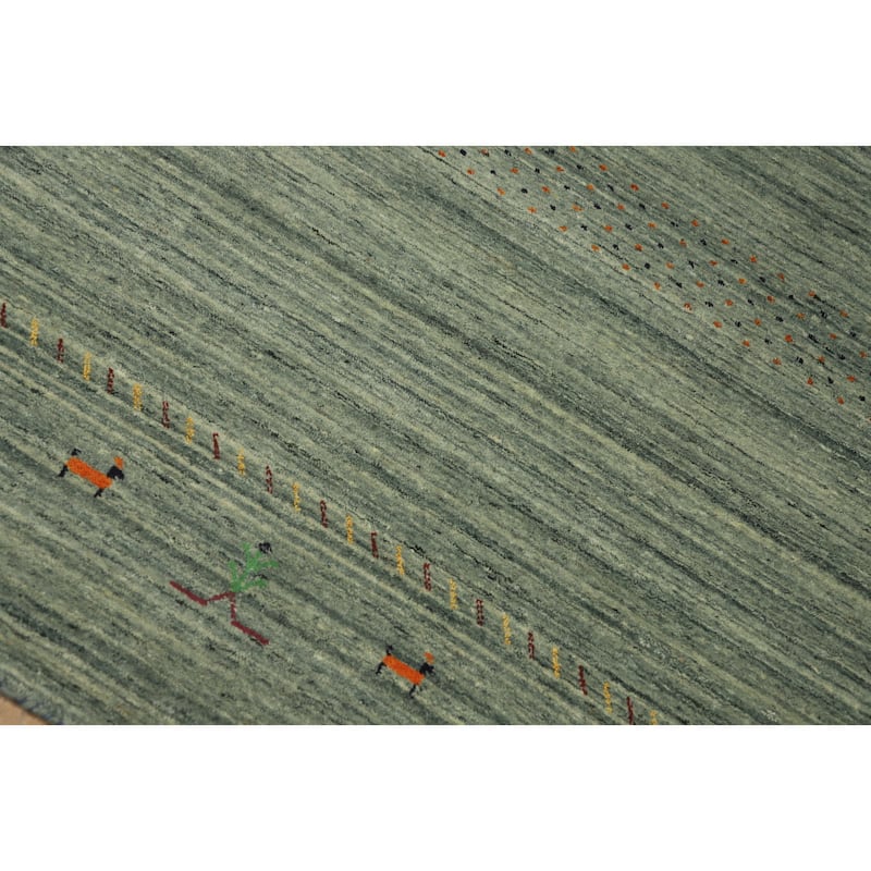 Hand Knotted Oriental 100% Wool Carpet Tribal Animal Pictorial Green Gabbeh Area Rug - 9' 0'' X 6' 0''