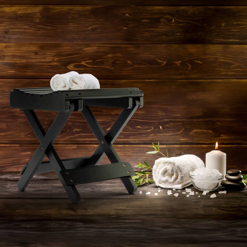 Bamboo Wooden Folding Step Stool Bench for Shower Foot Rest Bath Chair - 25" L x 19.5" W x 6" H