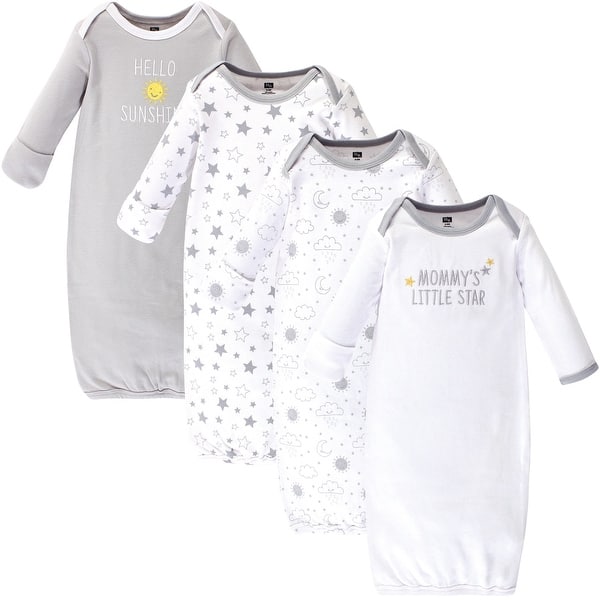 slide 1 of 1, Hudson Baby Cotton Gowns, Star And Moon, Preemie-Newborn - Star And Moon Preemie-Newborn - Star And Moon