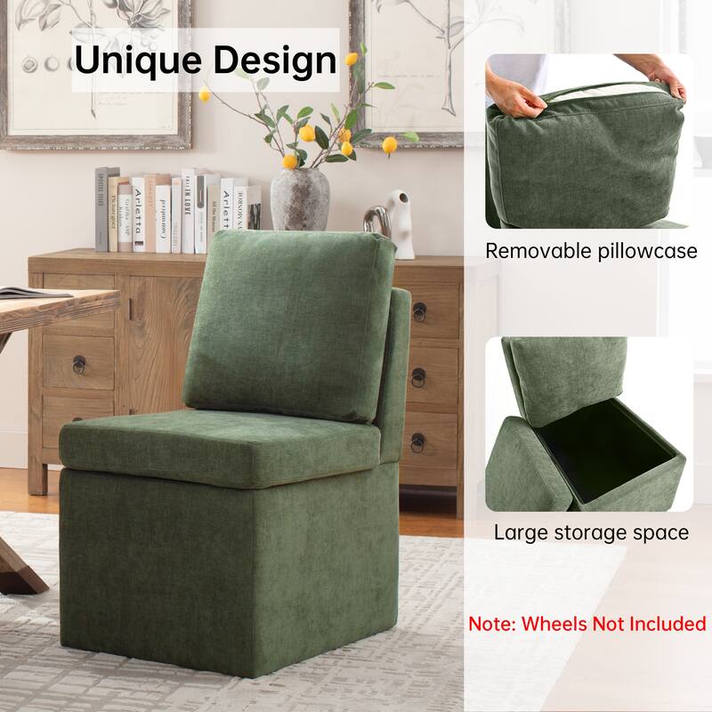 Upholstered Dining Chair with Under Seat Storage- Armless