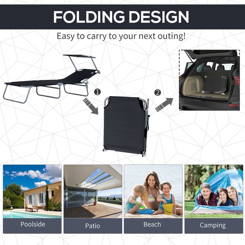 Outdoor Sunbathing Folding Recliner with Canopy Awning
