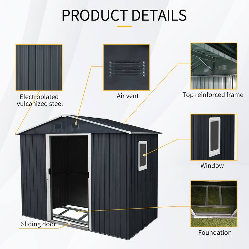 8 ft x 4 ft Outdoor Metal Storage Shed with Window and Metal Foundation for Backyard, Patio, Lawn