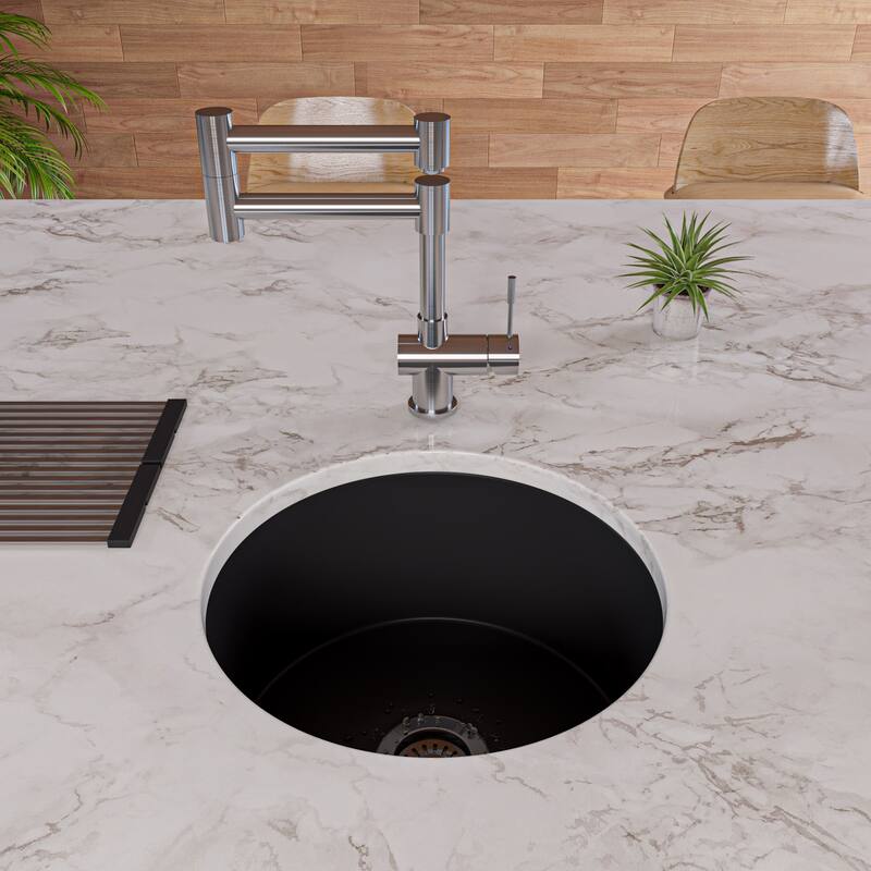 Black Matte Round 18" x 18" Undermount / Drop In Fireclay Prep Sink