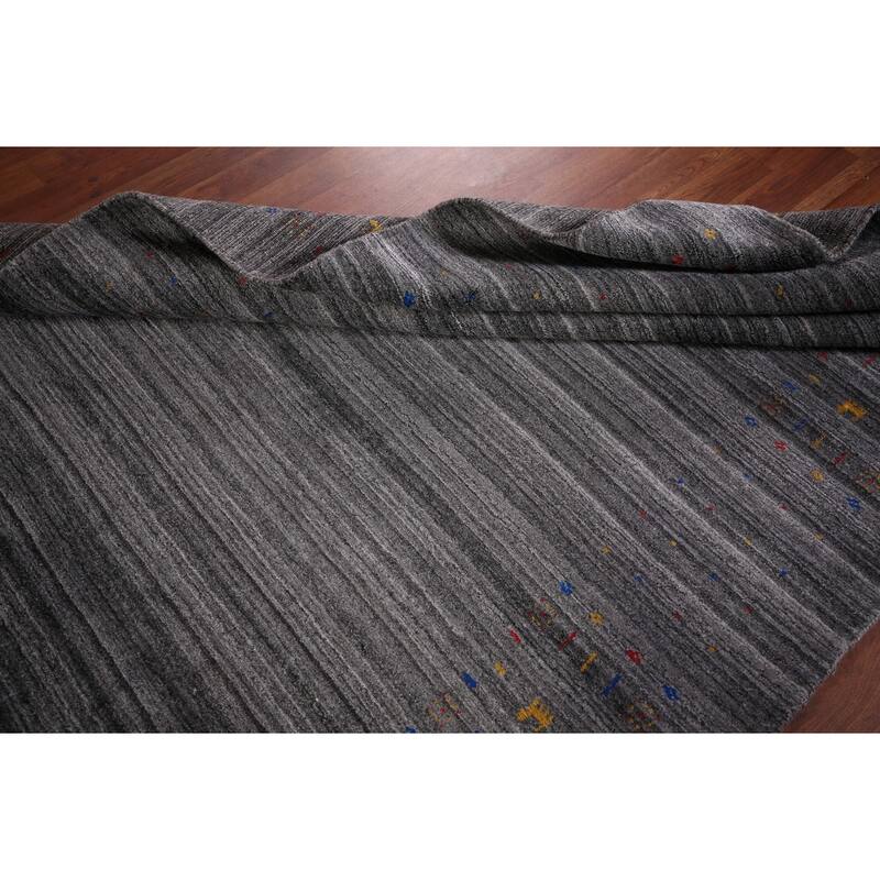 Striped Tribal Gabbeh Indian Area Rug Hand-Knotted Wool Carpet - 5'2"x 7'10"