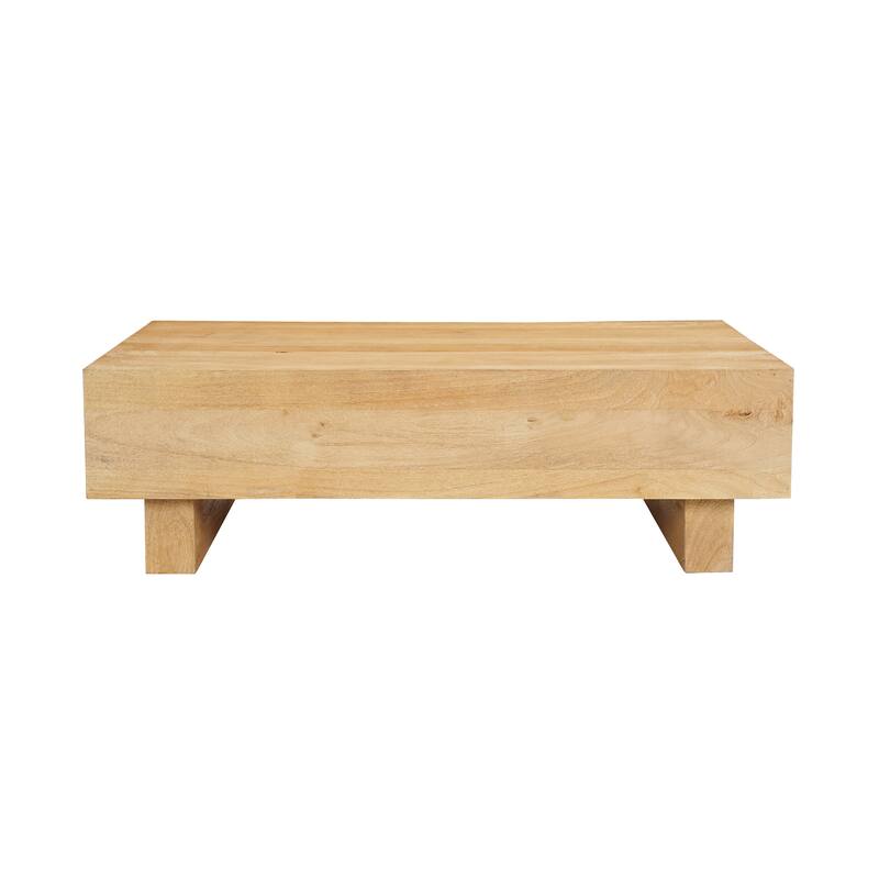 Elias Coffee Table 42" Rectangular Top Sandblasted Natural Brown Mango Wood Wood Sustainably Harvested