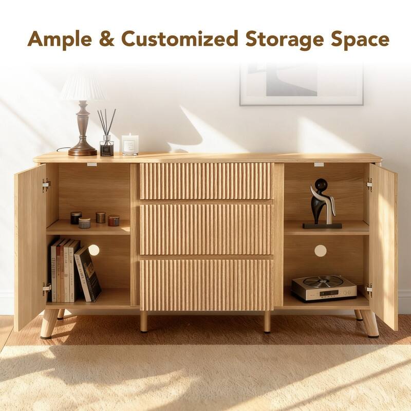 Spruce & Spring 62-Inch Sideboard Cabinet Modern Buffet Cabinet with Storage