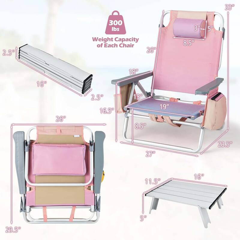 2 PCS Folding Beach Chair Patio Sling Chairs w/ Adjustable Position