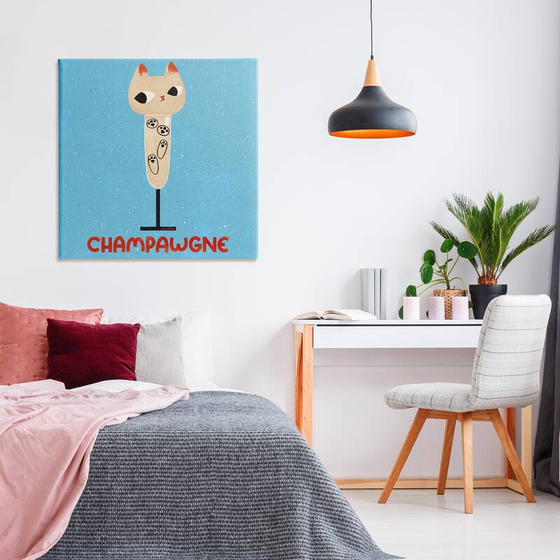 Stupell Champawgne Feline Wine Canvas Wall Art Design By Carrie Cantwell