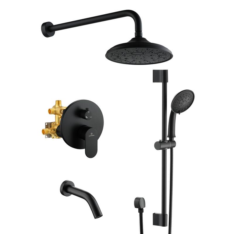 Retro Series 8 in. Rain Wall Mount Dual Shower Heads with 1.8 GPM - Matte Black - with Tub Spout