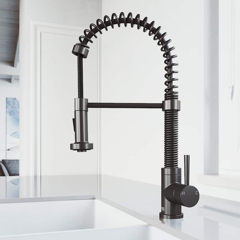 VIGO Edison 19" H Single Handle Pull-Down Sprayer Kitchen Faucet - Without Extras - Graphite Black