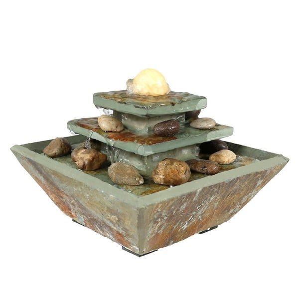 slide 8 of 7, Sunnydaze Ascending Slate Tabletop Water Fountain with LED Light 8-Inch Slate