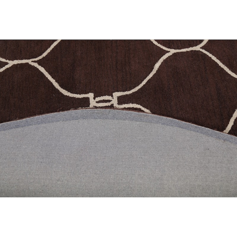 Trellis Brown Contemporary Oriental Area Rug Hand-tufted Wool Carpet - 8'0" x 8'0" Round