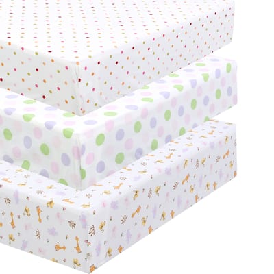 Princess Flower Butterfly Ladybug Animals Dot Girls Pink Purple Cotton Toddler/Baby Crib Child Fitted Sheet Set (Pack of 3)