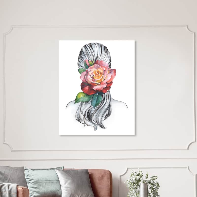Wynwood Studio Fashion and Glam Rose in her mind Red and Tropical Wall Art Canvas Print - 54 x 36