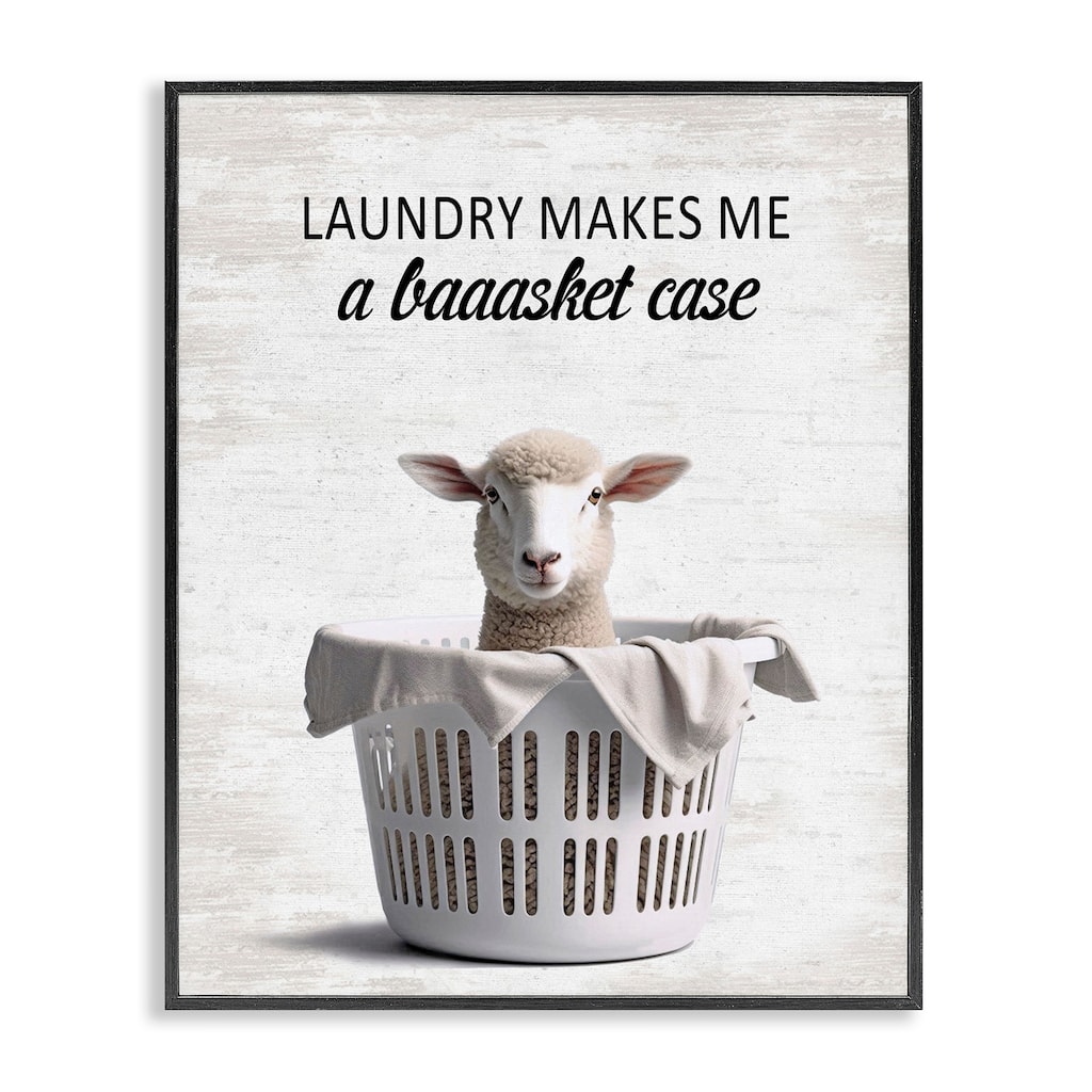 Stupell Funny Lamb Laundry Basket Framed Giclee Art Design By Lettered and Lined