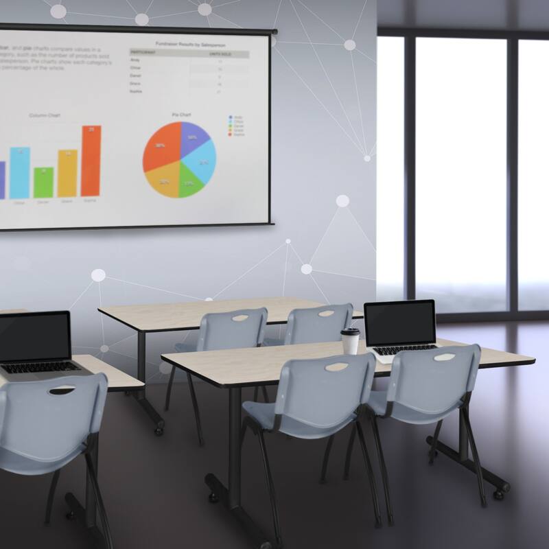 48" x 24" Training Table- Maple & 2 'M' Stack Chairs- Grey - 48 x 24 inches