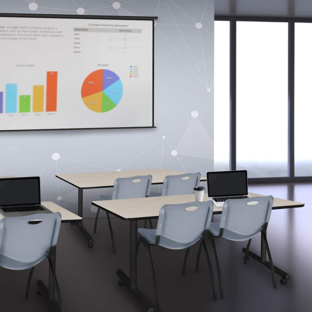 48" x 30" Training Table- Maple and 2 "M" Stack Chairs- Grey