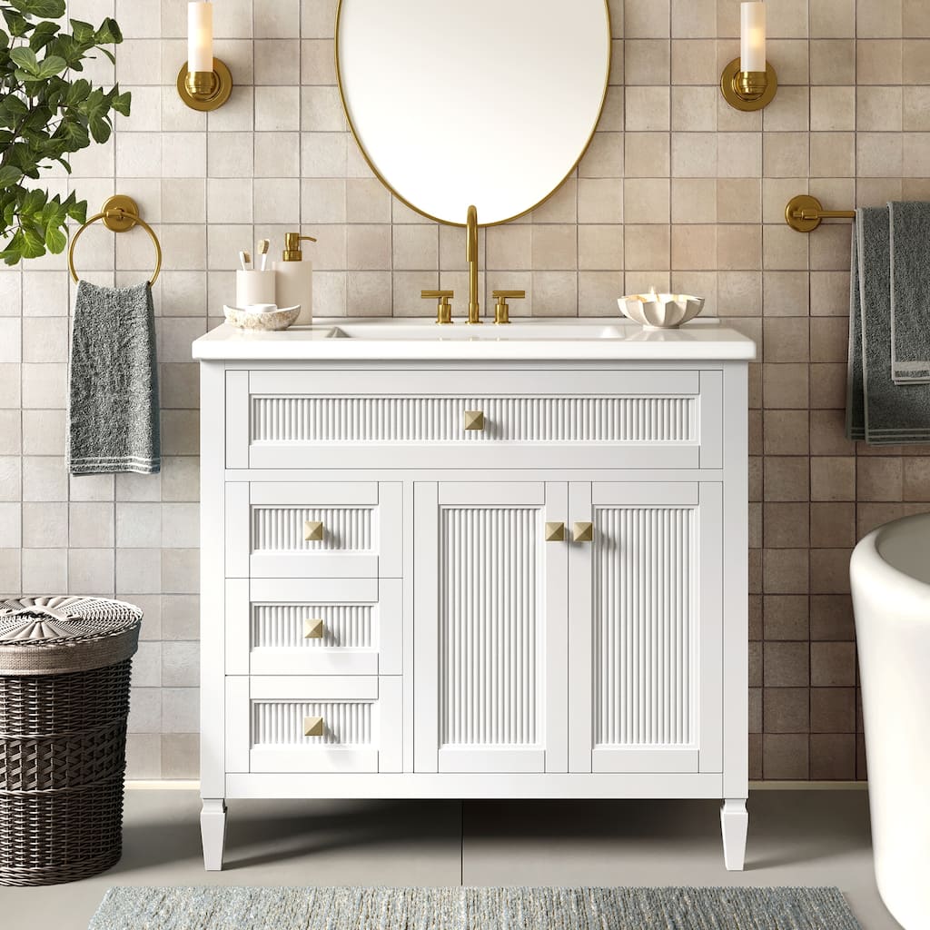 24"/36" Bathroom Vanity with Sink, Solid Wood Bathroom Cabinet with Nano Clean Integrated Sink