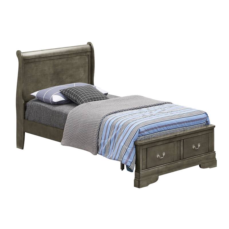 Twin Sleigh Wooden Bed with Drawers - 84" - Gray