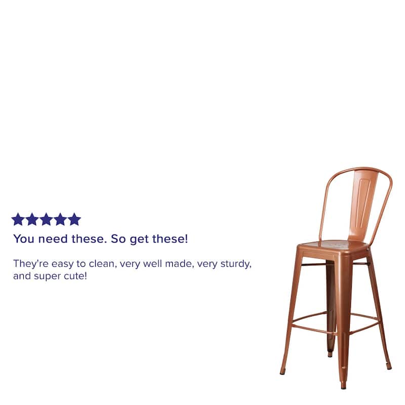 4 Pack 30" High Metal Indoor-Outdoor Barstool with Back - Kitchen Furniture