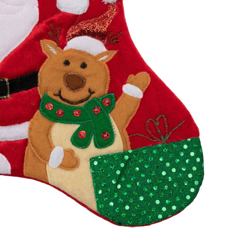 20.5" Red White Glittered Santa Claus Reindeer Christmas Stocking
