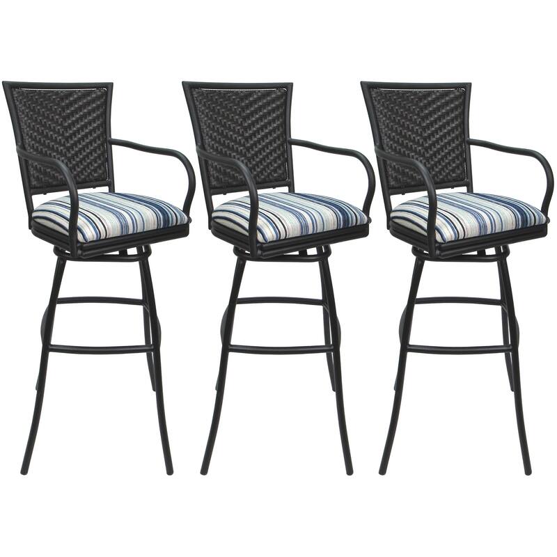 Set of 3 Outdoor Indoor Bar Stool Counter, Extra Tall - Erin with Arms - Driftwood Blues - Gray - Bar Height