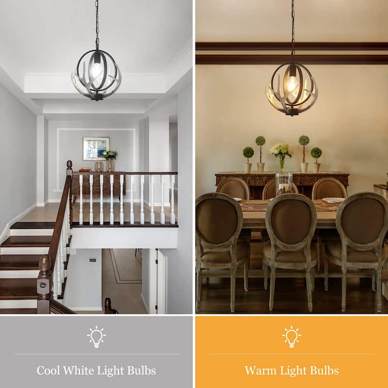 13inch Single Light Antler Rustic Farmhouse Style with Metal Frame Chandelier