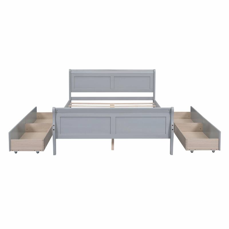 Wood Platform Bed with 4 Drawers and Streamlined Design