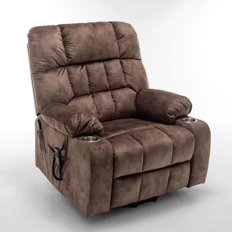 Power Lift Recliner Chair with Heat & Massage, Dual OKIN Motors Lift Sofa, Lounge Chair with 2 Pockets & 2 Cup Holders - Brown