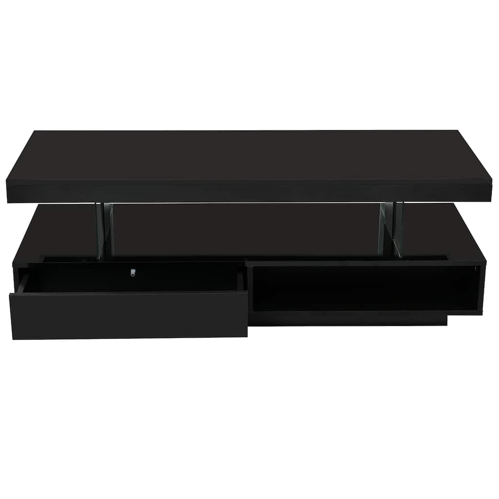 LED Coffee Table with Storage with 2 Drawers and Display Shelves - 51.2'' D x 19.7" W x 17.9" H