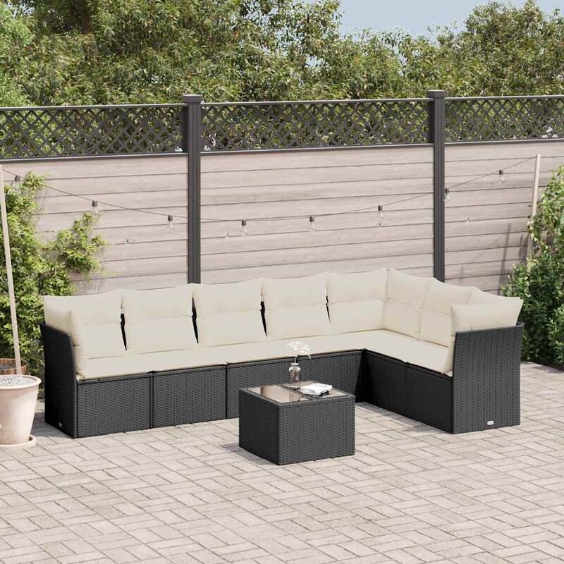 vidaXL Garden Sofa Set Black - Black and cream  With table