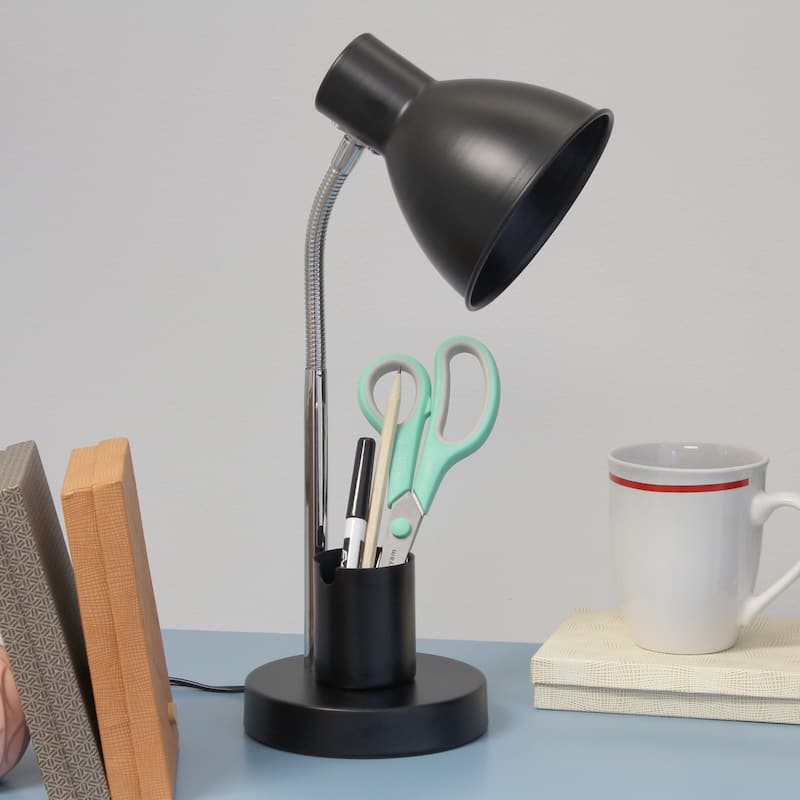 Adjustable Metal Desk Lamp with Organizer Base and Chrome Gooseneck Arm Modern Task Lighting Multiple Colors