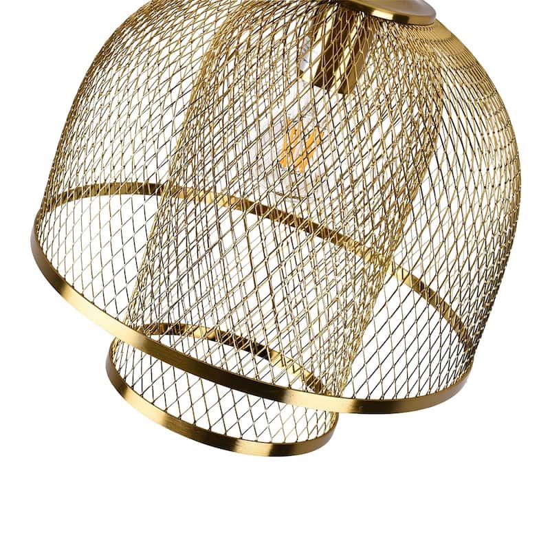 1-Light Single Golden Mesh Pendant Light - Brass