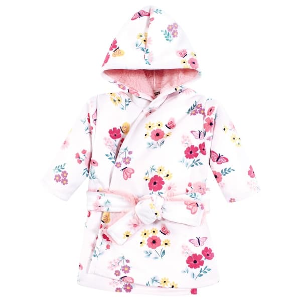 slide 1 of 1, Hudson Baby Girls Mink with Faux Fur Lining Pool and Beach Robe Cover-ups, Butterfly Floral 6-12 Months - Butterfly Floral