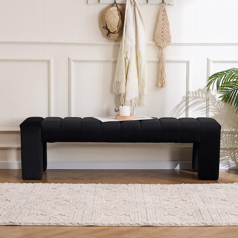 Upholstered Bedroom Bench Tufted Entryway Bench Modern End of Bed Bench Dining Bench with Gold/Black Metal Legs for Window