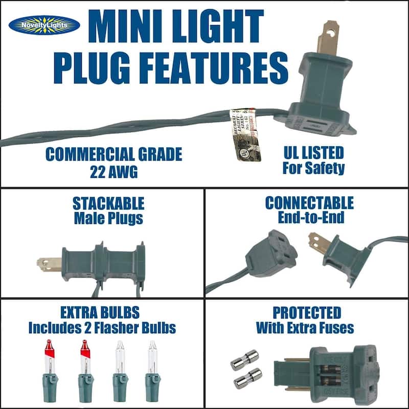 50 Light Christmas Mini Light Set, Green Wire, 11' Long