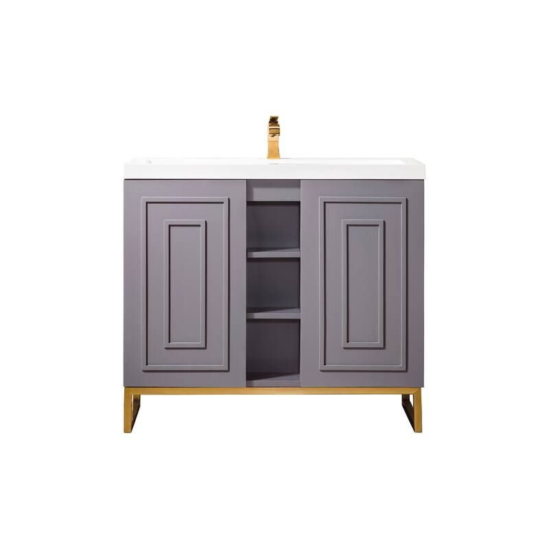 James Martin Vanities Alicante 39.5" Single Vanity Cabinet, Gray Smoke, w/ White Glossy Composite Stone Countertop