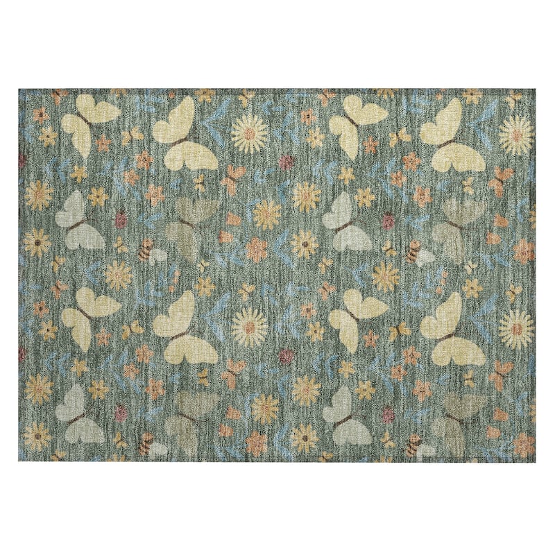 Machine Washable Indoor/ Outdoor Whimsy Butterfly Chantille Rug