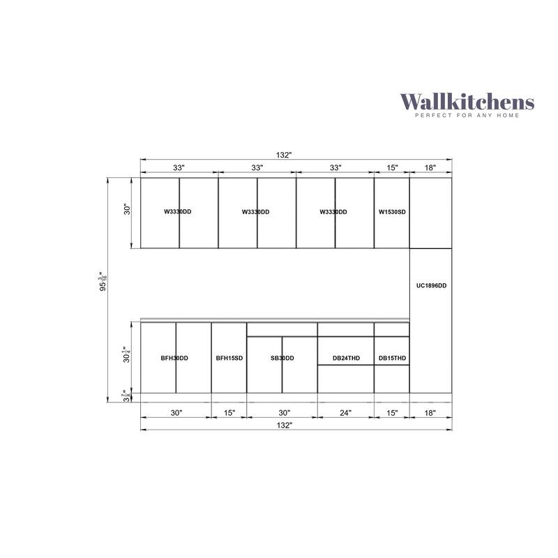 Kitchen Metropolitan Collection White Gloss Color Base Size 11Ft Wide - 132x24